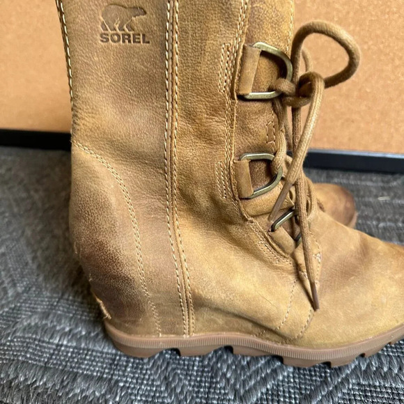 Sorel Joan of Arctic Wedge II Leather Boots in Brown Leather Size 8 - Picture 5 of 8